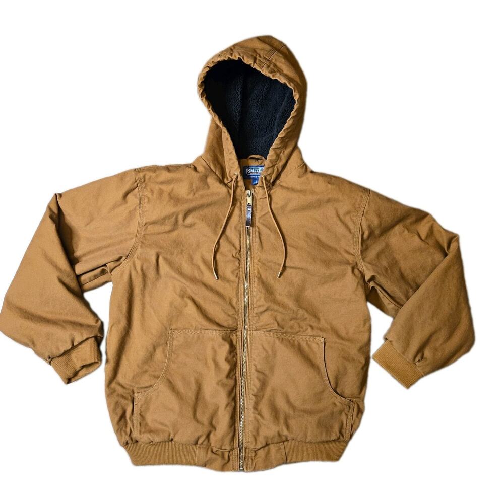 Smith's Workwear Men's Sherpa Lined Heavy Duck Canvas Jacket Camel Tan Size L